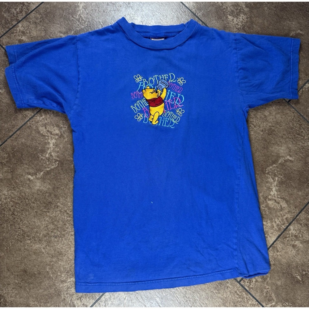 Vintage Winnie The Pooh Shirt Womens Large Blue Disney‎ Embroidered Flower